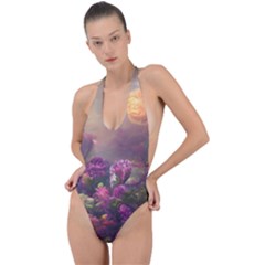 Floral Blossoms  Backless Halter One Piece Swimsuit by Internationalstore