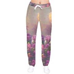 Floral Blossoms  Women Velvet Drawstring Pants by Internationalstore