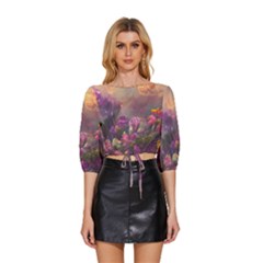 Floral Blossoms  Mid Sleeve Drawstring Hem Top by Internationalstore