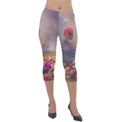 Floral Blossoms  Lightweight Velour Capri Leggings  by Internationalstore