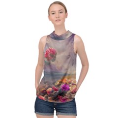 Floral Blossoms  High Neck Satin Top by Internationalstore