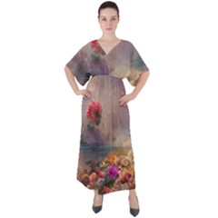 Floral Blossoms  V-neck Boho Style Maxi Dress by Internationalstore