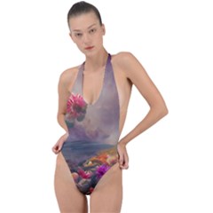 Floral Blossoms  Backless Halter One Piece Swimsuit by Internationalstore