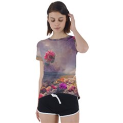 Floral Blossoms  Short Sleeve Open Back T-shirt by Internationalstore