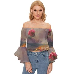 Floral Blossoms  Off Shoulder Flutter Bell Sleeve Top by Internationalstore