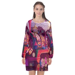 Fantasy  Long Sleeve Chiffon Shift Dress  by Internationalstore