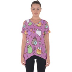 Pusheen Cat Cut Out Side Drop T-shirt by Pakjumat