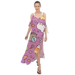 Pusheen Cat Maxi Chiffon Cover Up Dress by Pakjumat