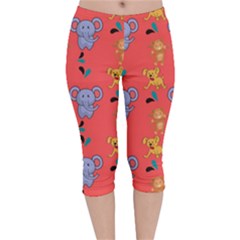 Elephant Monkey Dog Cartoon Velvet Capri Leggings  by Pakjumat