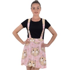 Cat Pattern Pink Cartoon Velvet Suspender Skater Skirt by Pakjumat