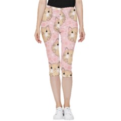 Cat Pattern Pink Cartoon Inside Out Lightweight Velour Capri Leggings  by Pakjumat