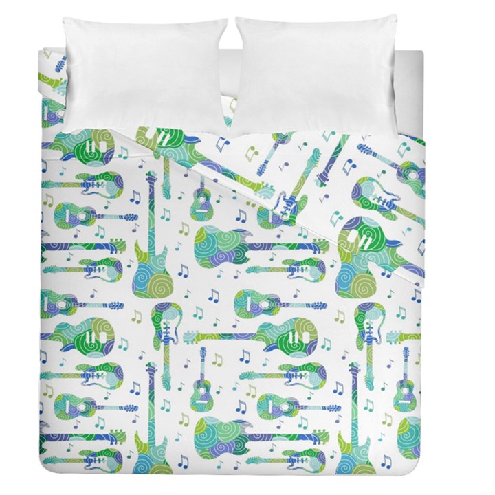 Guitars Music Notes Seamless Pattern Duvet Cover Double Side (Queen Size)