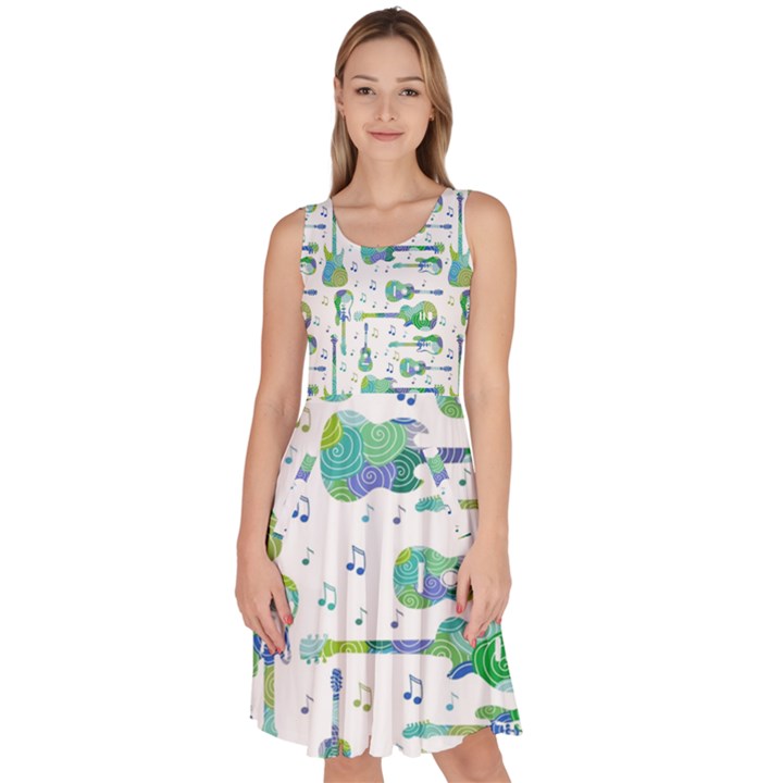 Guitars Music Notes Seamless Pattern Knee Length Skater Dress With Pockets