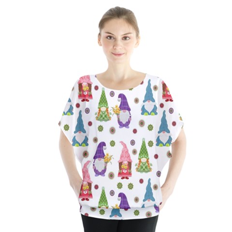 Gnomes Seamless Fantasy Pattern Batwing Chiffon Blouse by Pakjumat