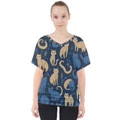 Cat Pattern Animal V-neck Dolman Drape Top by Pakjumat