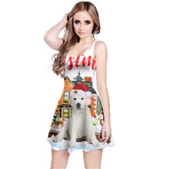 White Labrador Santa Merry T- Shirt Red Winter Christmas Hat House White Labrador  Santa Merry T- Sh Reversible Sleeveless Dress by ZUXUMI