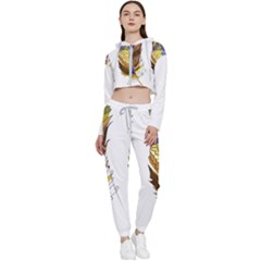 Feathers Design T- Shirtfeathers T- Shirt Cropped Zip Up Lounge Set by ZUXUMI