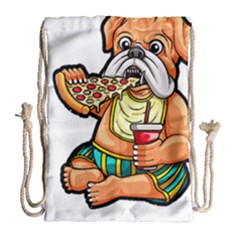 Bulldog Gifts T- Shirtbulldog Eating Pizza T- Shirt Drawstring Bag (large) by JamesGoode