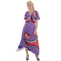 Purple Funny Monster Cross Front Sharkbite Hem Maxi Dress by Sarkoni