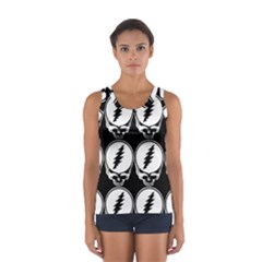 Black And White Deadhead Grateful Dead Steal Your Face Pattern Sport Tank Top  by Sarkoni