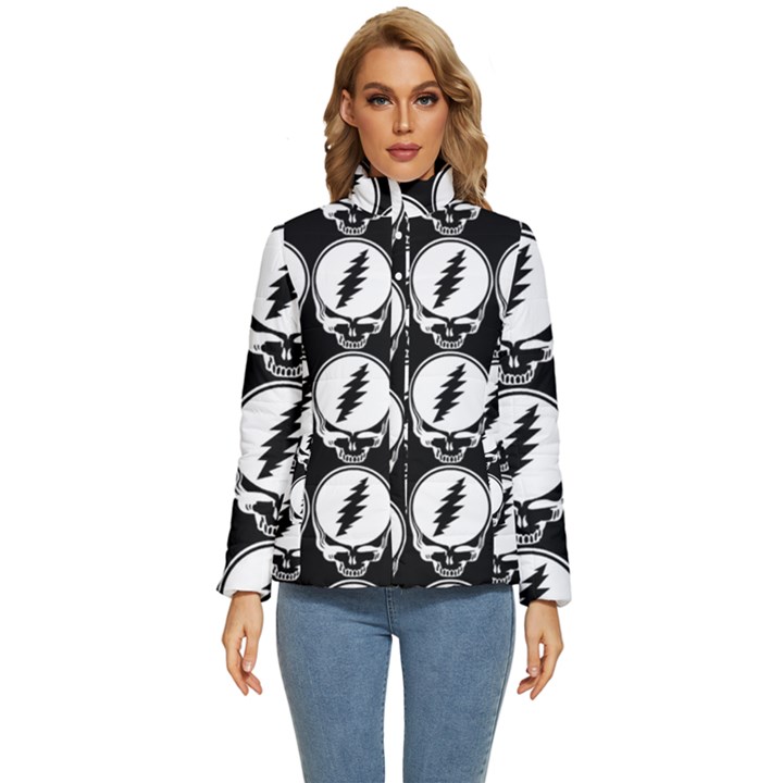 Black And White Deadhead Grateful Dead Steal Your Face Pattern Women s Puffer Bubble Jacket Coat