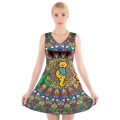 Grateful Dead Pattern V-neck Sleeveless Dress by Sarkoni