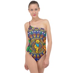 Grateful Dead Pattern Classic One Shoulder Swimsuit by Sarkoni