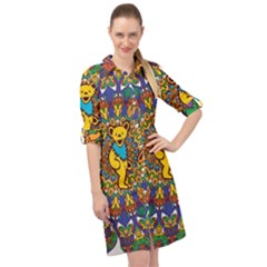 Grateful Dead Pattern Long Sleeve Mini Shirt Dress by Sarkoni