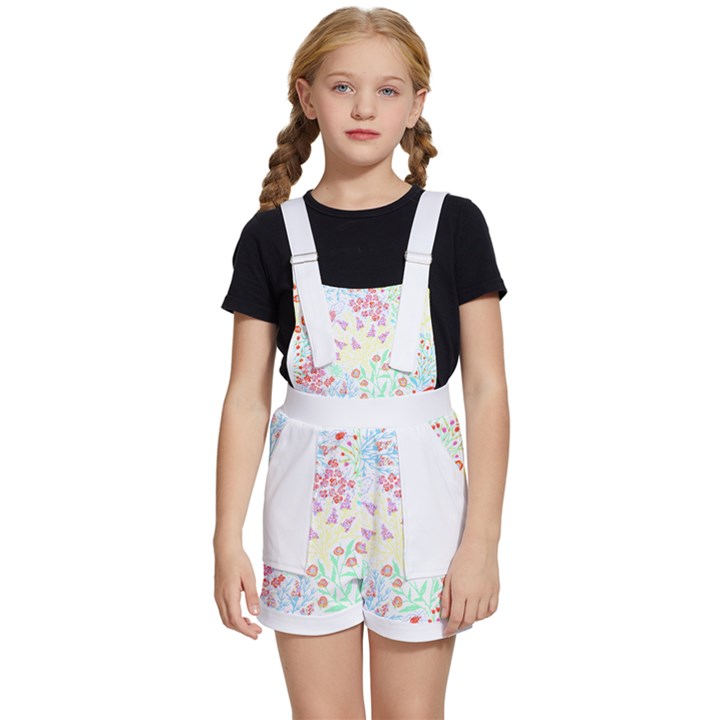 Flower Pattern T- Shirt Vintage Inspired Flower Botanical T- Shirt Kids  Short Overalls