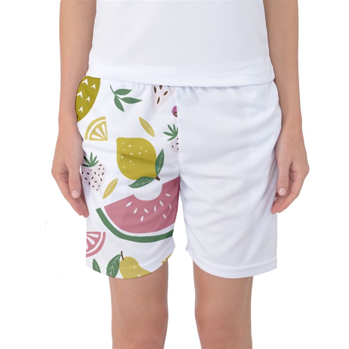 Fruits T- Shirt Funny Summer Fruits Collage Fruit Bright Colors T- Shirt Women s Basketball Shorts