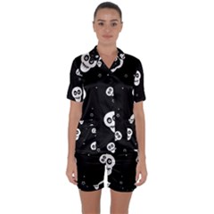 Skull Pattern Satin Short Sleeve Pajamas Set by Ket1n9