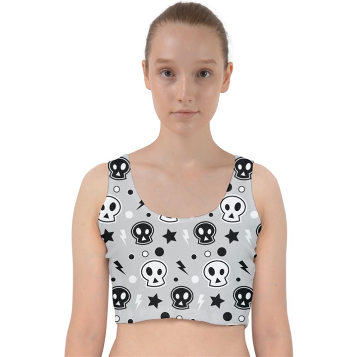 Skull-pattern- Velvet Racer Back Crop Top