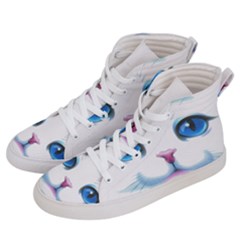 Cute White Cat Blue Eyes Face Women s Hi-top Skate Sneakers by Ket1n9