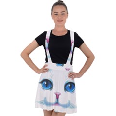 Cute White Cat Blue Eyes Face Velvet Suspender Skater Skirt by Ket1n9