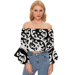 Ying Yang Tattoo Off Shoulder Flutter Bell Sleeve Top by Ket1n9