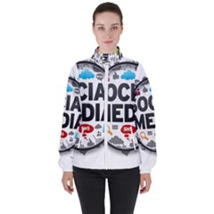 Social Media Computer Internet Typography Text Poster Women s High Neck Windbreaker by Ket1n9