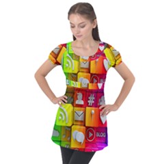 Colorful 3d Social Media Puff Sleeve Tunic Top by Ket1n9