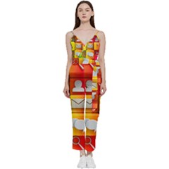 Colorful 3d Social Media V-neck Camisole Jumpsuit by Ket1n9