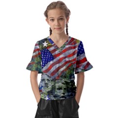 Usa United States Of America Images Independence Day Kids  V-neck Horn Sleeve Blouse by Ket1n9