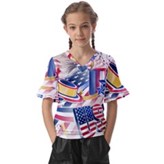 Independence Day United States Of America Kids  V-neck Horn Sleeve Blouse by Ket1n9