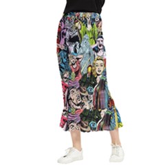 Vintage Horror Collage Pattern Maxi Fishtail Chiffon Skirt by Ket1n9