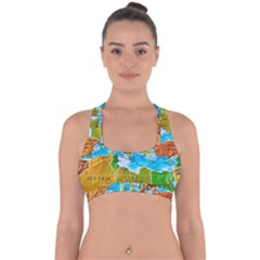 World Map Cross Back Hipster Bikini Top  by Ket1n9