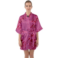 Pink Circuit Pattern Half Sleeve Satin Kimono  by Ket1n9