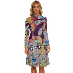 Graffiti-mural-street-art-painting Long Sleeve Shirt Collar A-line Dress by Ket1n9