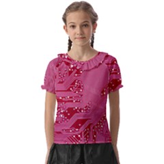 Pink Circuit Pattern Kids  Frill Chiffon Blouse by Ket1n9