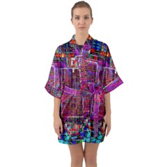 Technology Circuit Board Layout Pattern Half Sleeve Satin Kimono  by Ket1n9