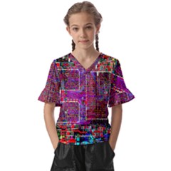 Technology Circuit Board Layout Pattern Kids  V-neck Horn Sleeve Blouse by Ket1n9