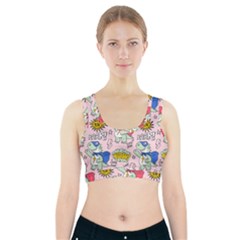 Seamless-pattern-with-many-funny-cute-superhero-dinosaurs-t-rex-mask-cloak-with-comics-style-inscrip Sports Bra With Pocket by Ket1n9