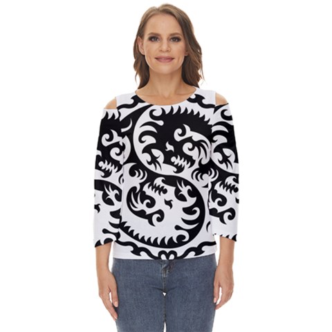 Ying Yang Tattoo Cut Out Wide Sleeve Top by Ket1n9