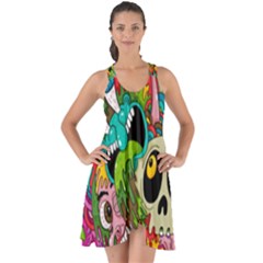 Crazy Illustrations & Funky Monster Pattern Show Some Back Chiffon Dress by Ket1n9